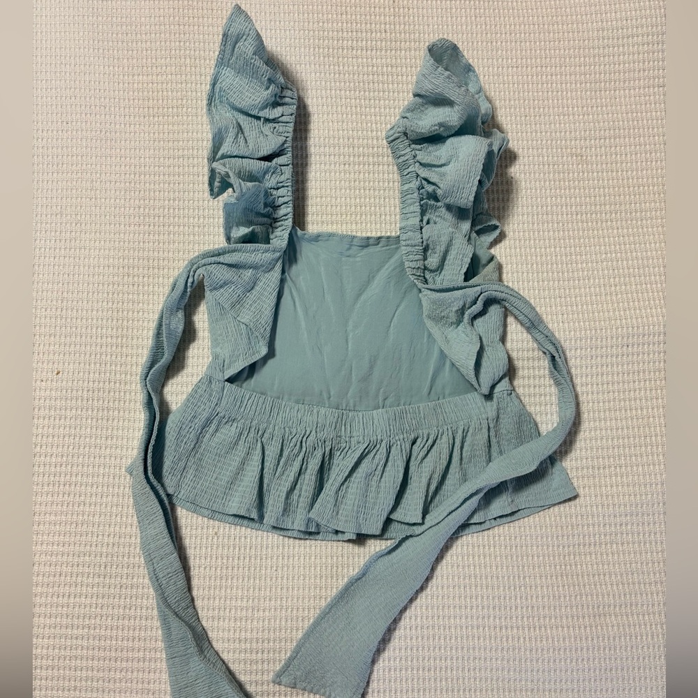 Women's Light Blue Ruffled Top - Picture 3 of 4